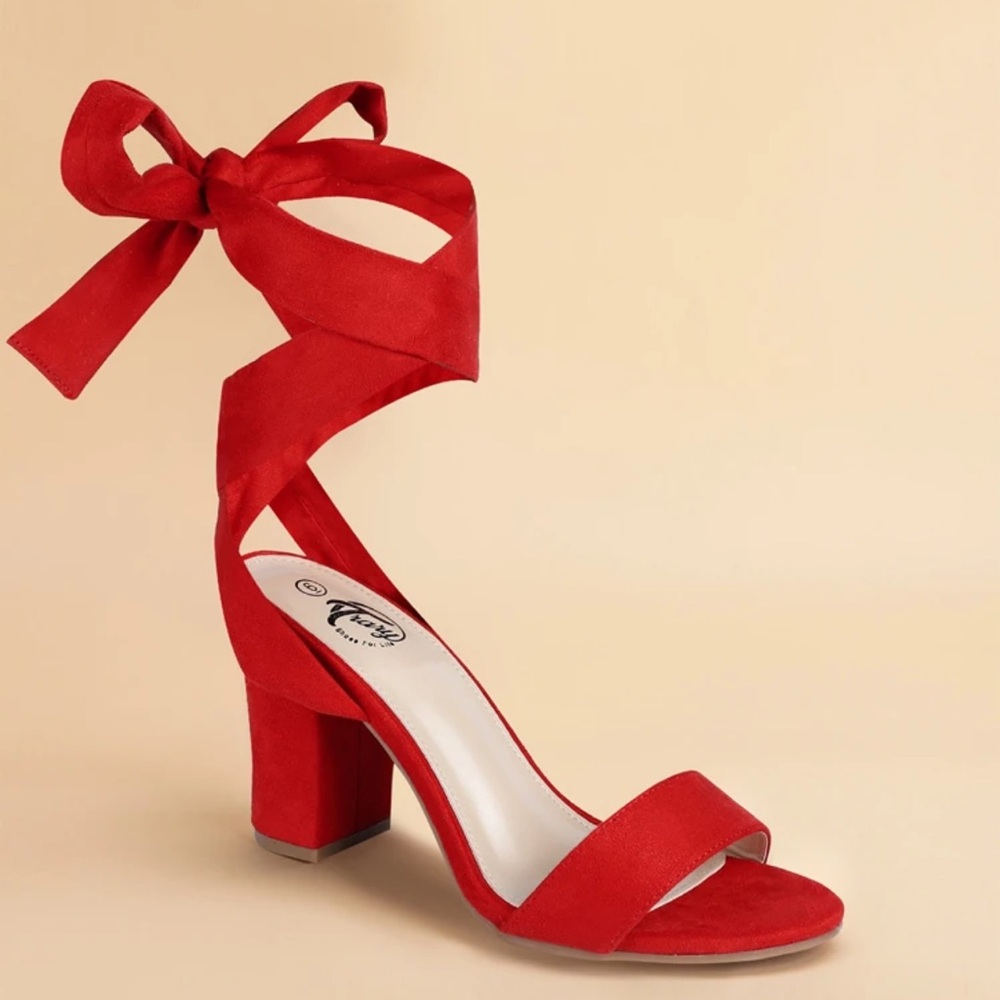 New in Box SHEIN Trary Red 9 Lace Up Strappy High Platform Heels Shoes